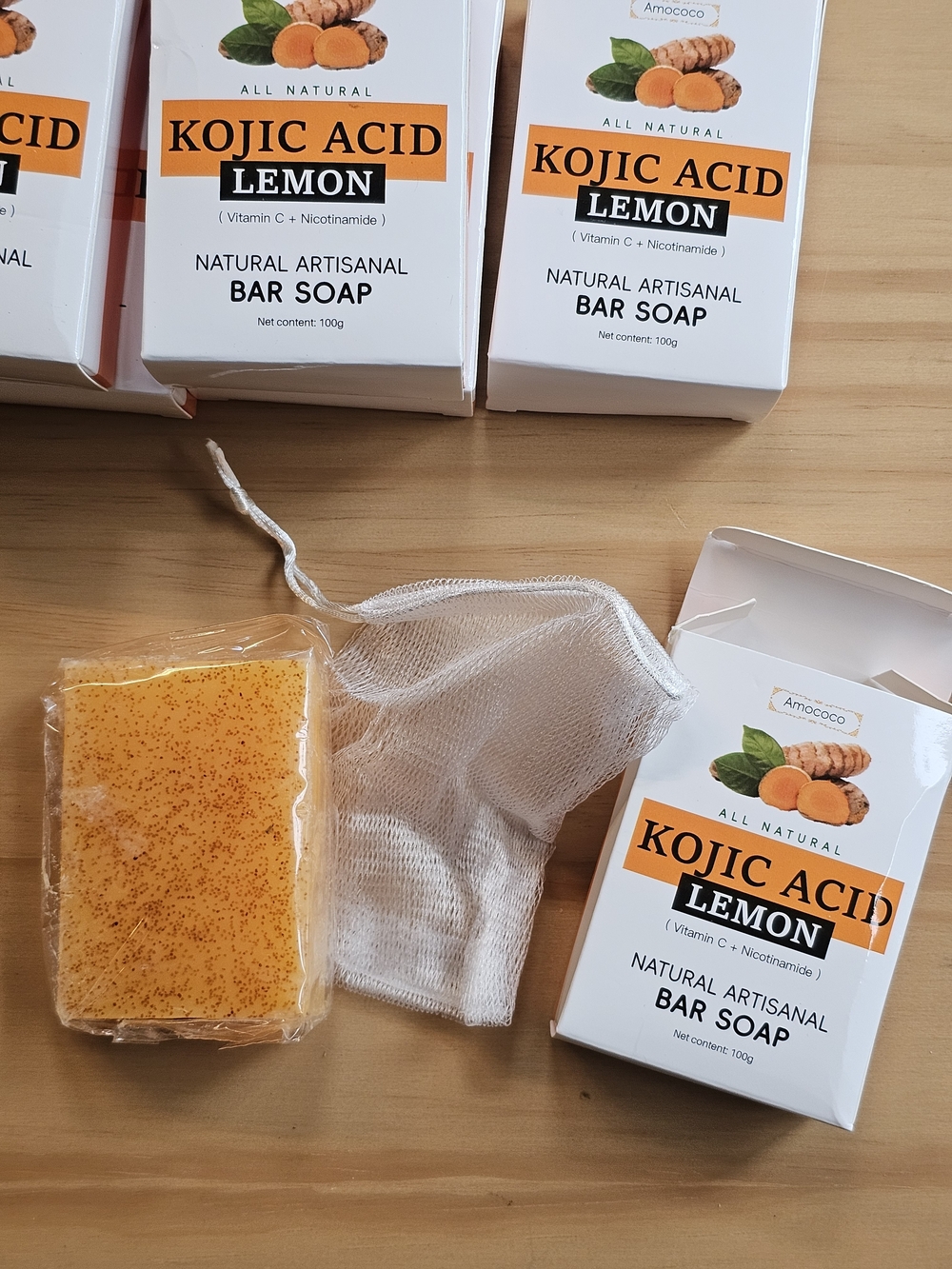 6 Kojic Acid Lemon Natural Artisanal Bar Soap - Brightening Orange